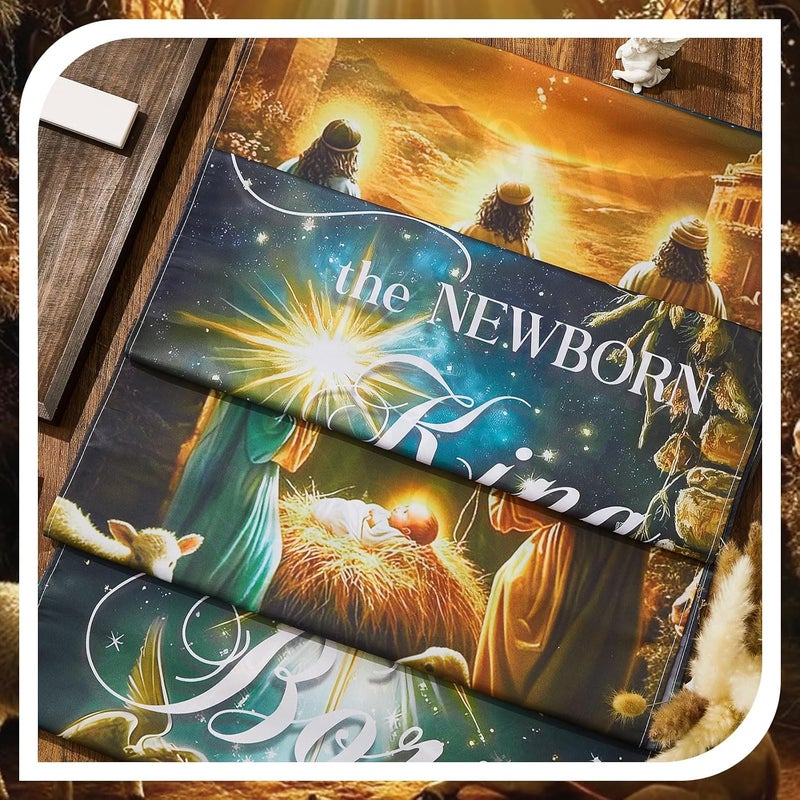 FuWeave 4 Pcs Nativity Scene Church Banners with Scripture for Sanctuary Wall, Jesus' Birthday Scene Christian Xmas Religious Hanging Sign Banner for Christmas, Church Event, Communal Prayers - Image 4